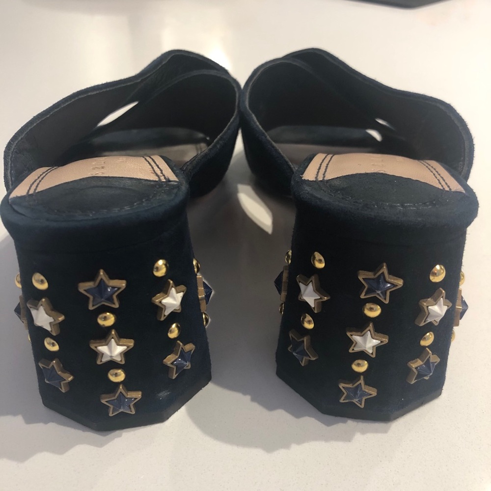 Sandro Suede Star Studded Mules - navy
